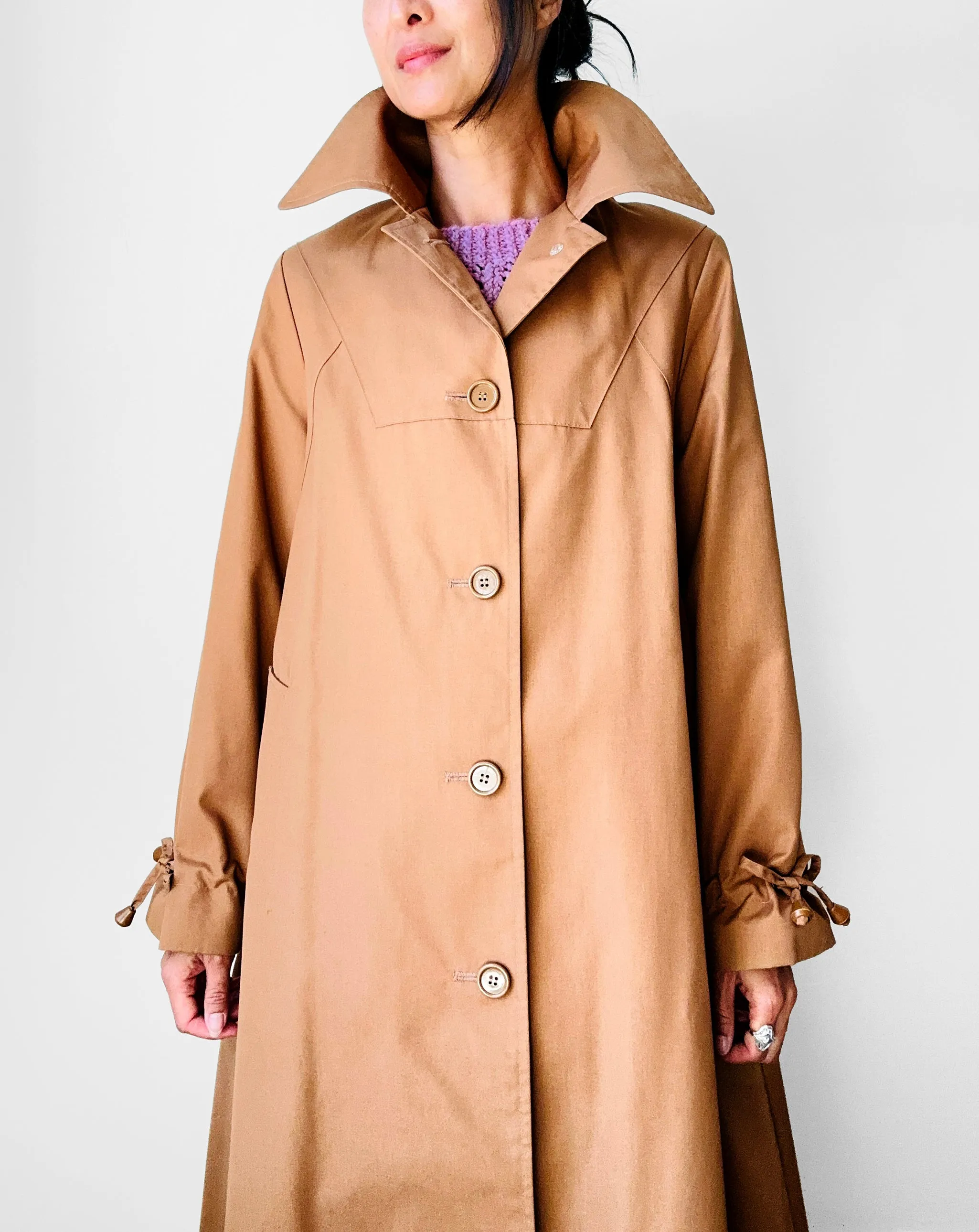 1970s Caramel Aline Midi-Length Coat - Sz. S