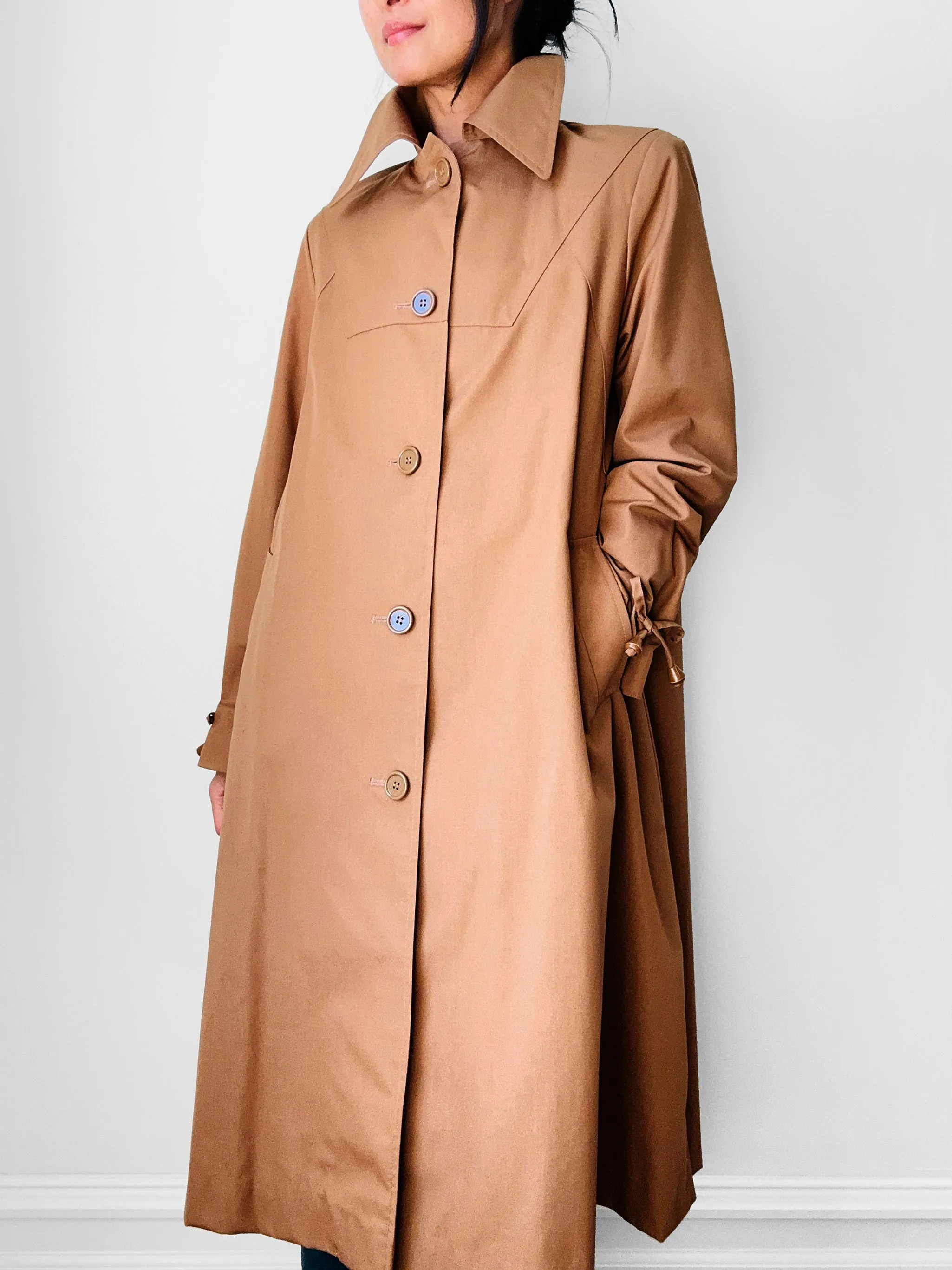 1970s Caramel Aline Midi-Length Coat - Sz. S