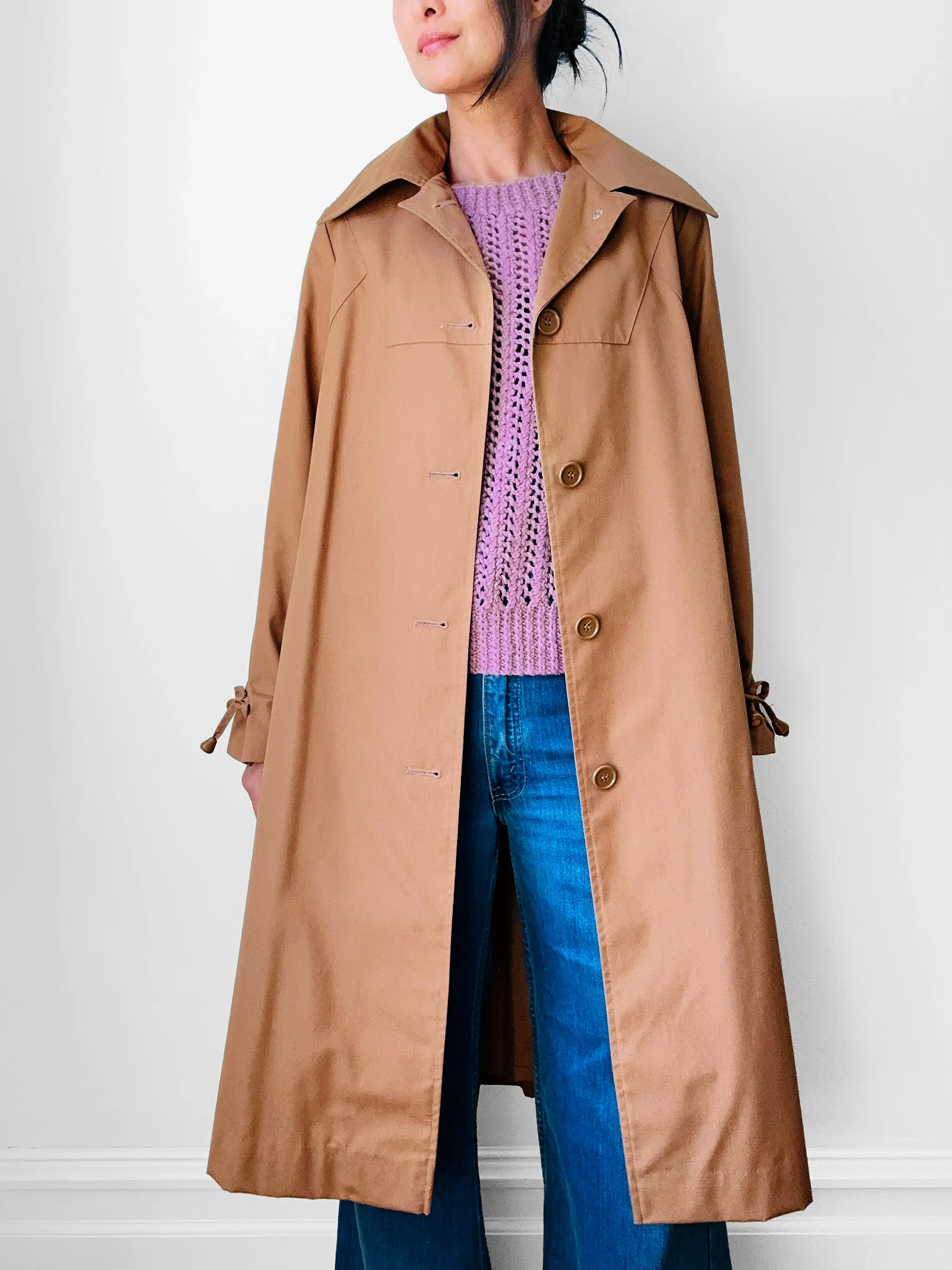1970s Caramel Aline Midi-Length Coat - Sz. S