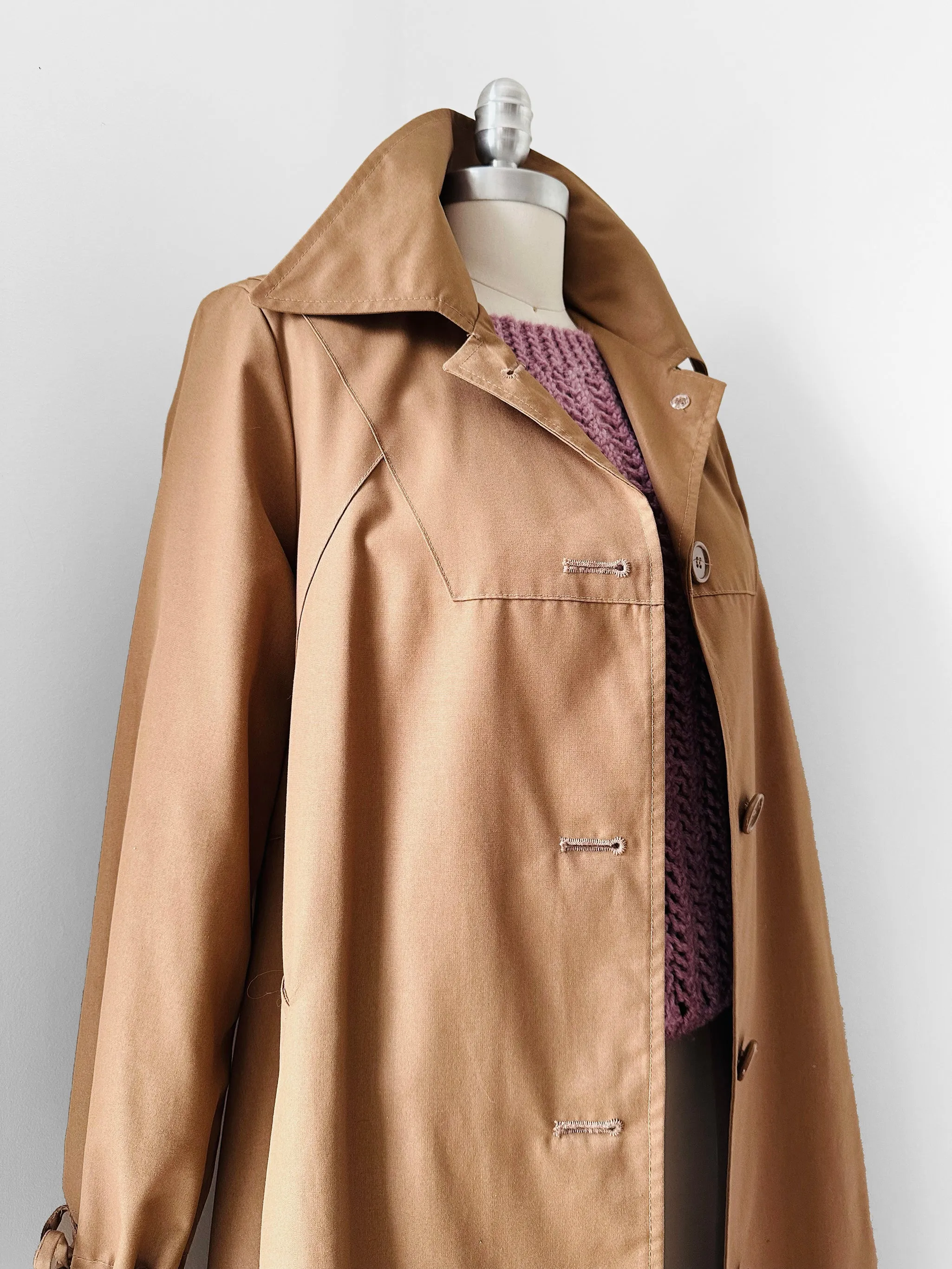 1970s Caramel Aline Midi-Length Coat - Sz. S