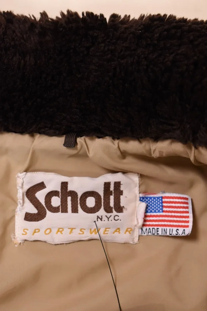 1980s Quilted Tan Jacket With Brown Faux Fur Collar by Schott