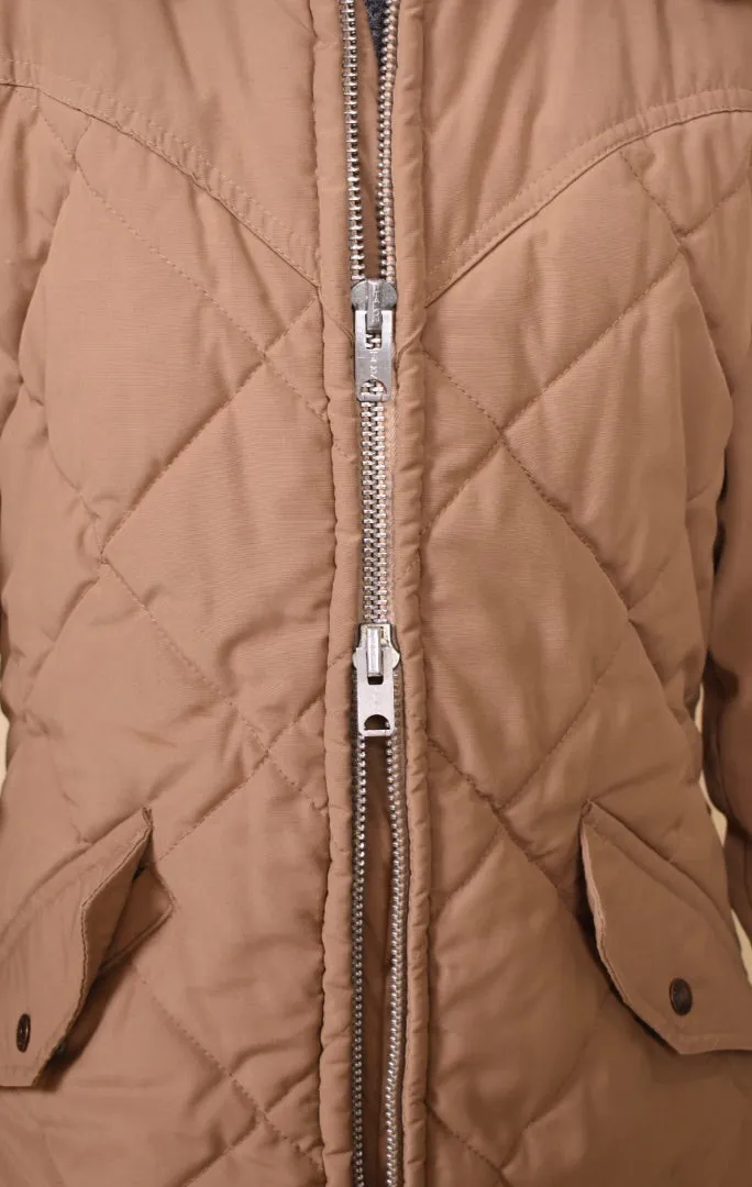 1980s Quilted Tan Jacket With Brown Faux Fur Collar by Schott