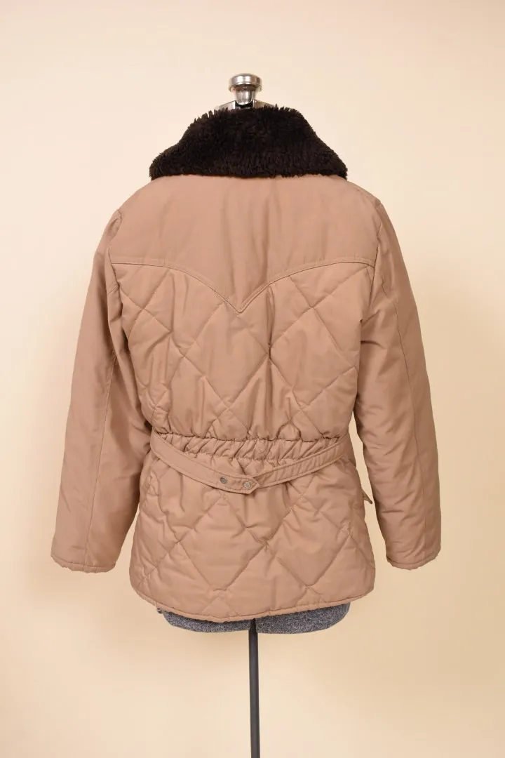 1980s Quilted Tan Jacket With Brown Faux Fur Collar by Schott