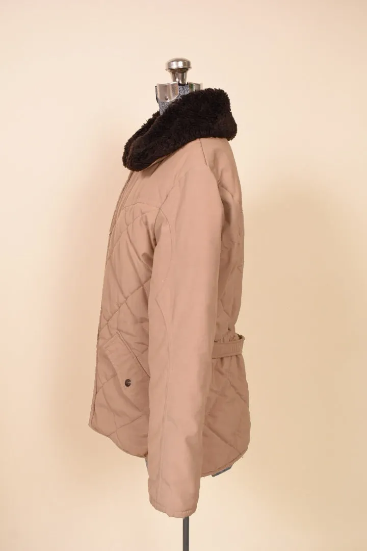 1980s Quilted Tan Jacket With Brown Faux Fur Collar by Schott