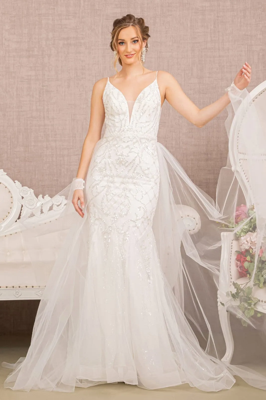 Beaded V-Neck Bridal Mermaid Gown by GLS Gloria GL3157