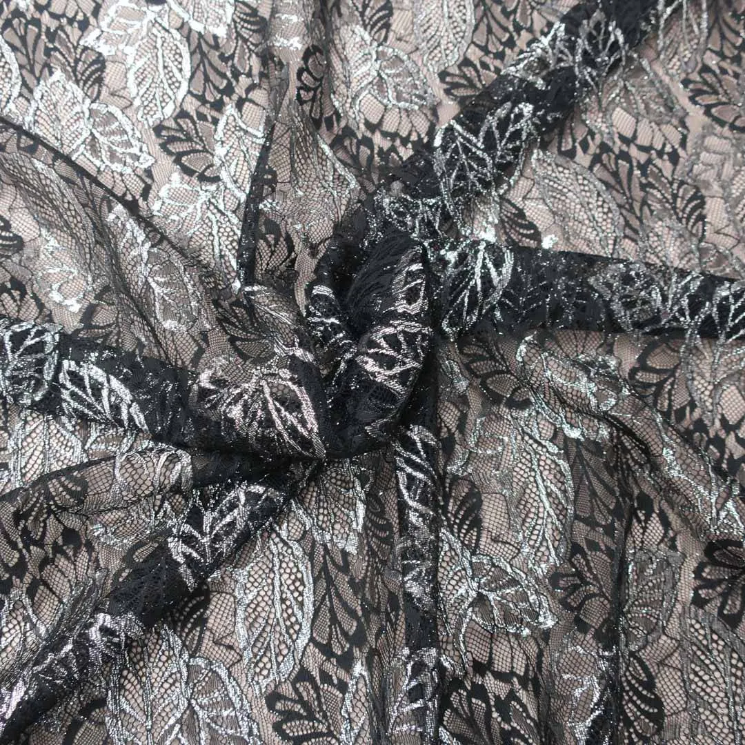Black and Silver Floral Chantilly French Alencon Lace