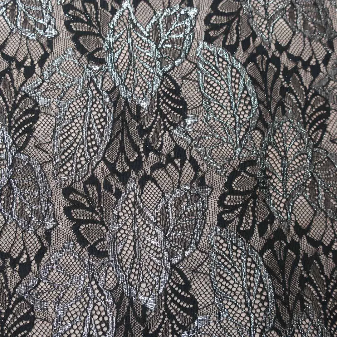 Black and Silver Floral Chantilly French Alencon Lace