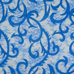 Blue Lace with Blue Bugle Beads Design Embroidered Fabric