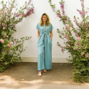 Blue Natural Cotton Jumpsuits with Pockets