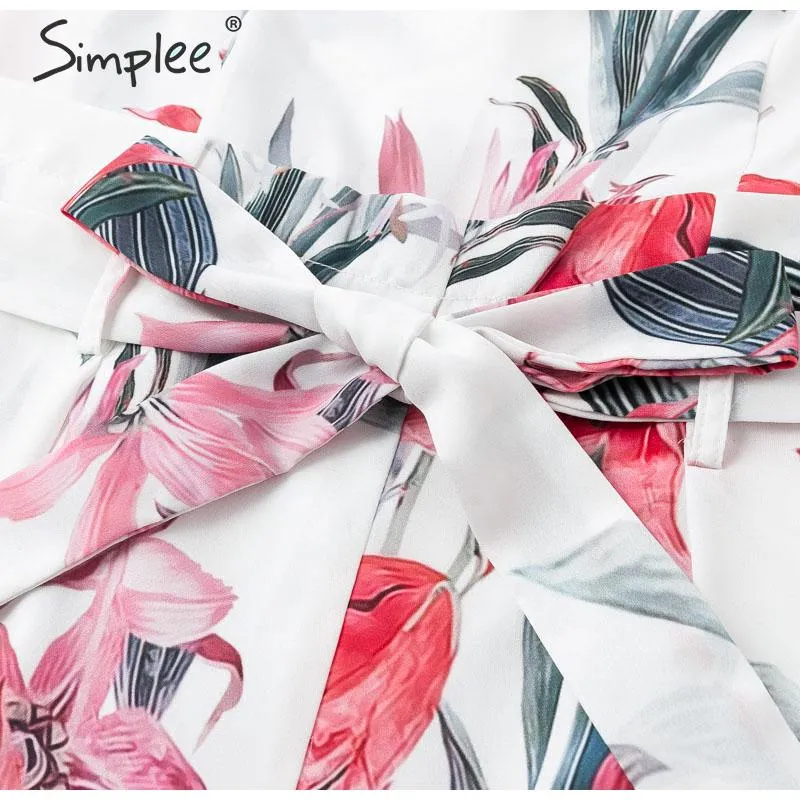 Bohemian floral print Elegant off shoulder sashes ladies long Summer ruffled playsuit Jumpsuit
