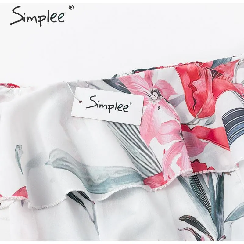 Bohemian floral print Elegant off shoulder sashes ladies long Summer ruffled playsuit Jumpsuit