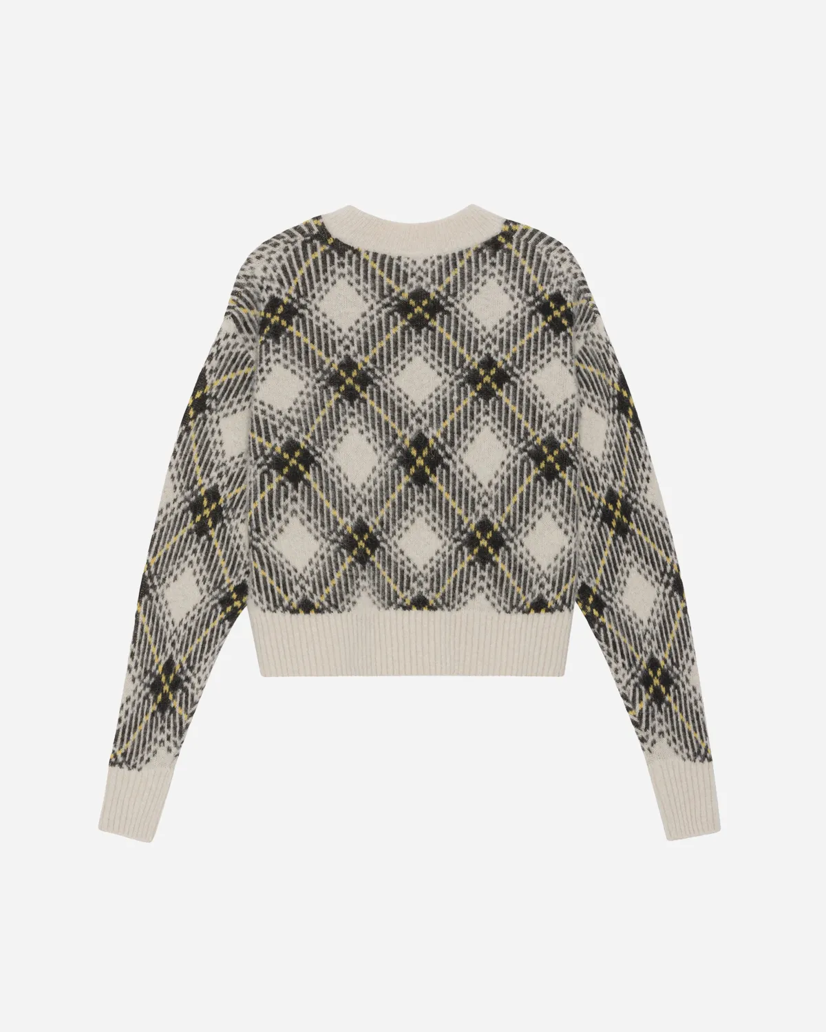 Check Wool Oversized Pullover - Egret