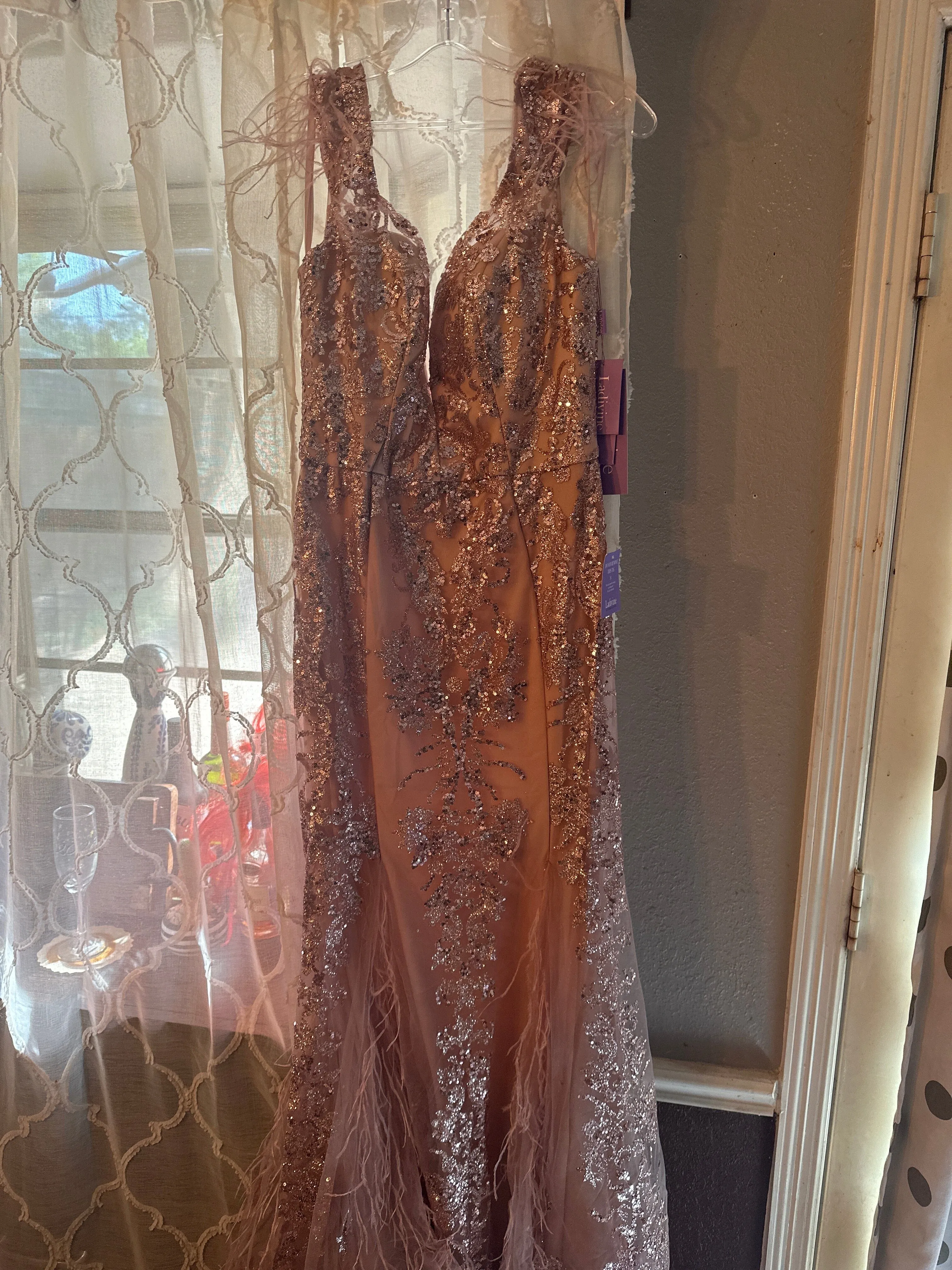 Feather Glitter Mermaid Dress by Cinderella Divine C57