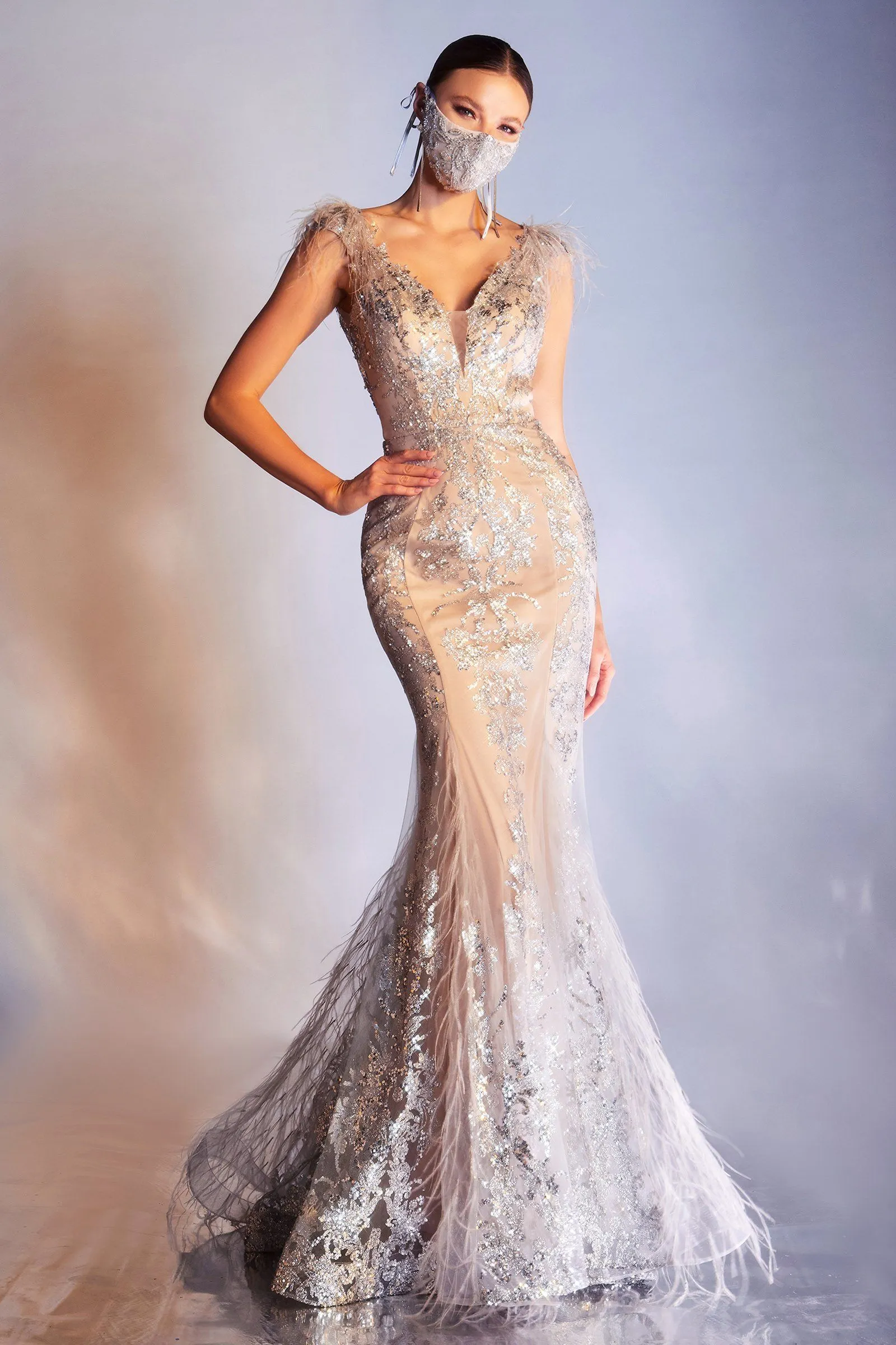 Feather Glitter Mermaid Dress by Cinderella Divine C57
