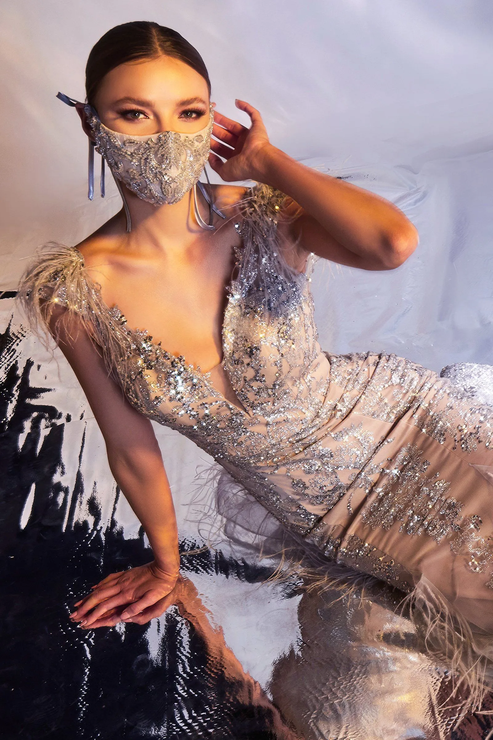 Feather Glitter Mermaid Dress by Cinderella Divine C57