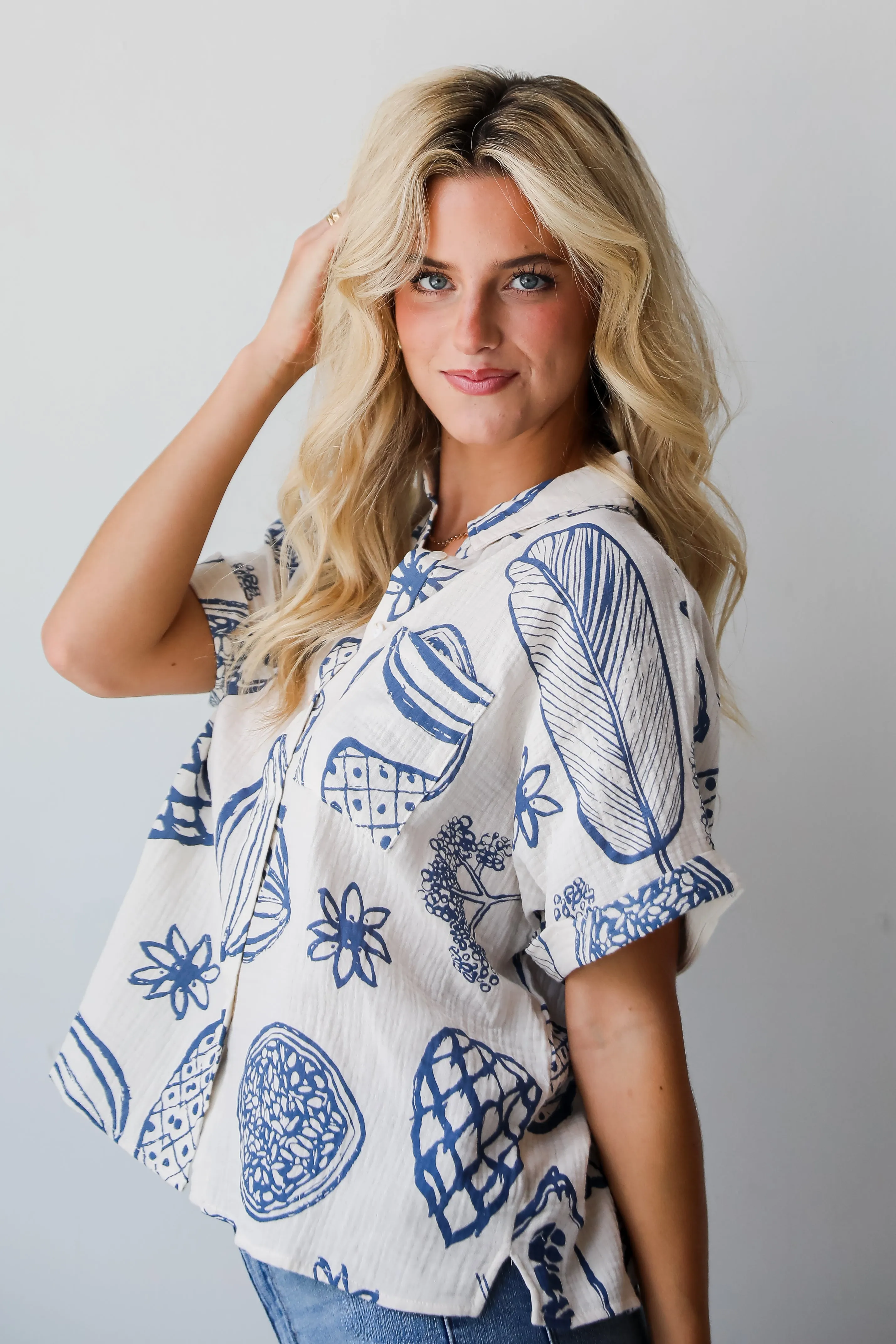 FINAL SALE - Cute Expertise Blue Linen Blouse