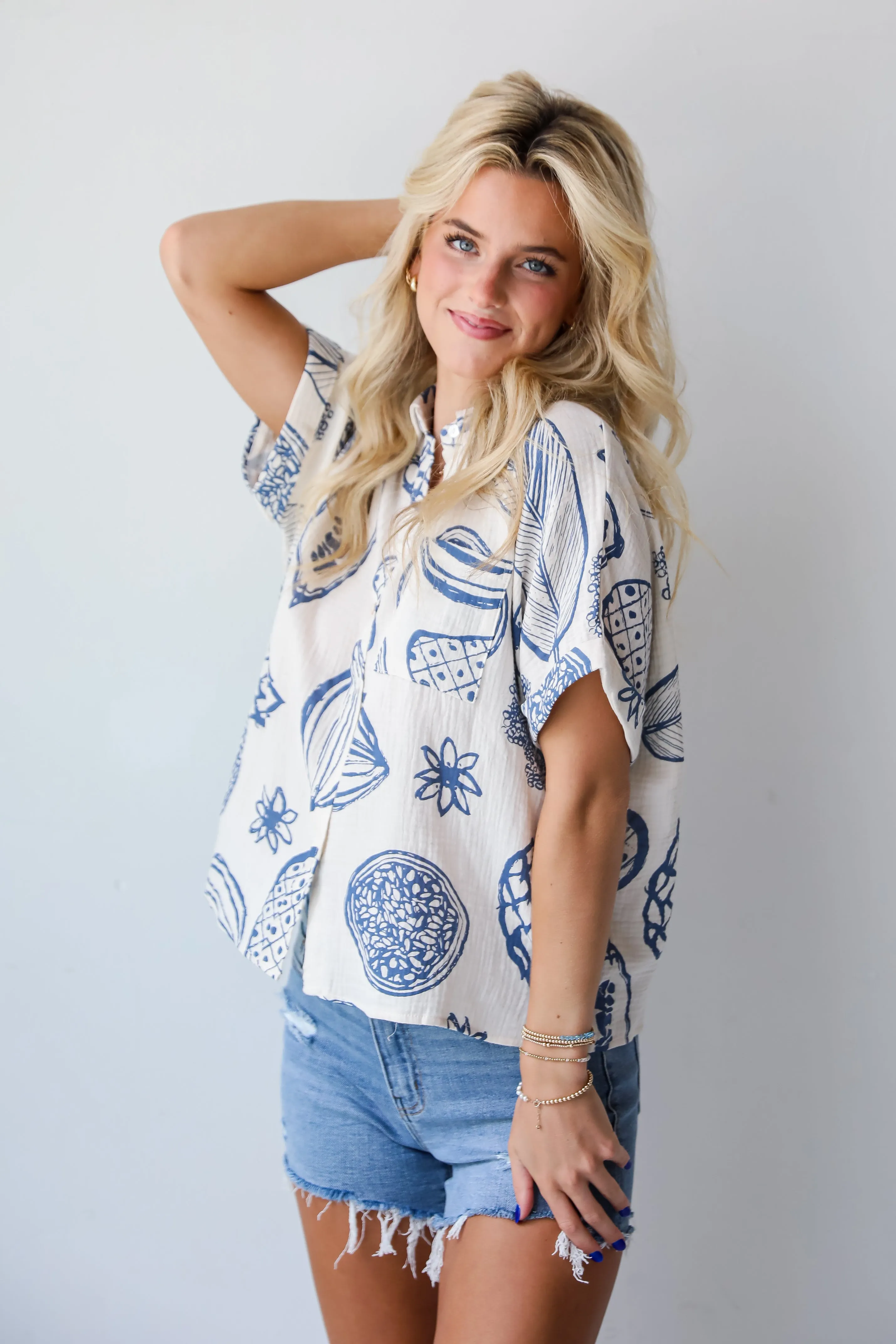 FINAL SALE - Cute Expertise Blue Linen Blouse