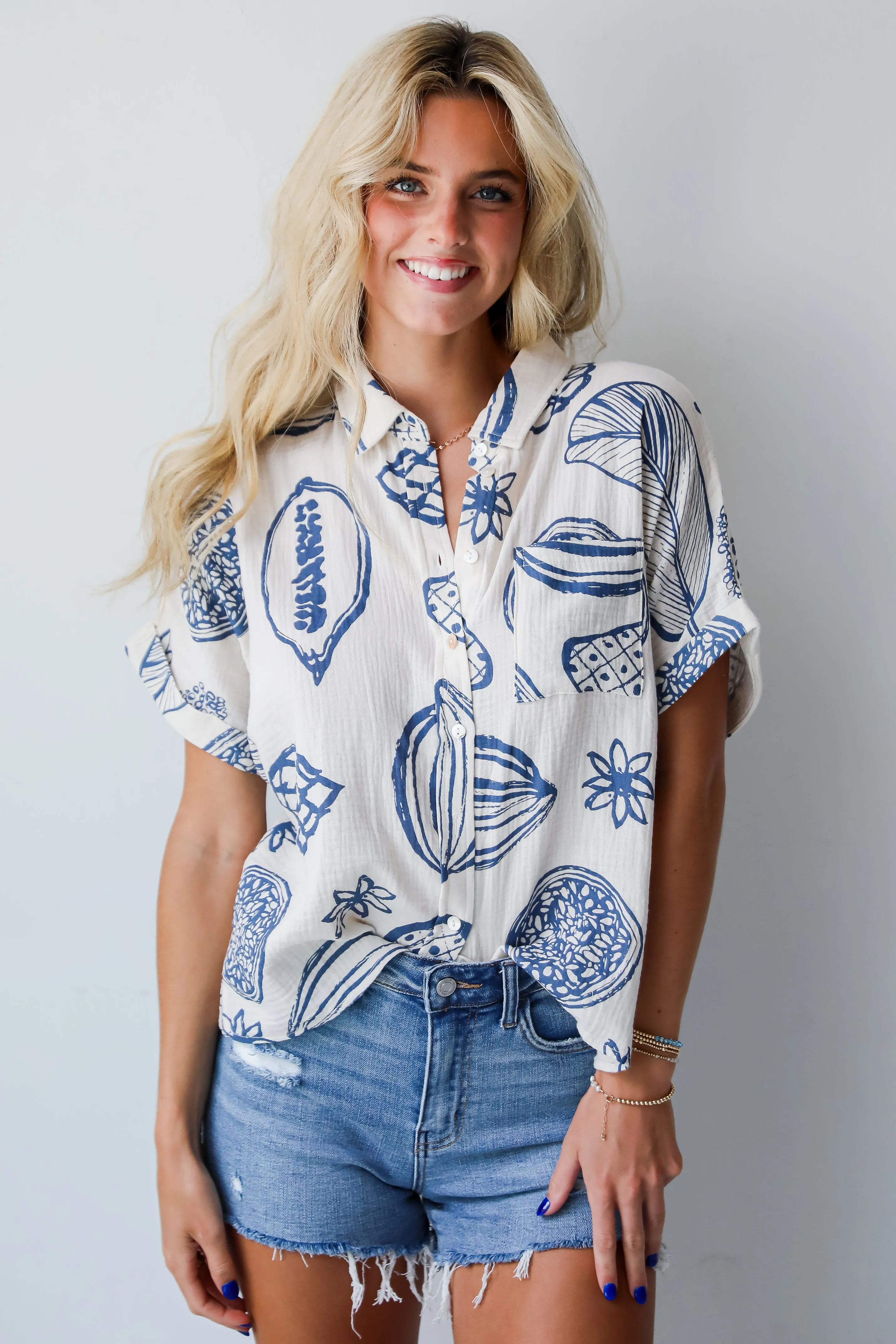 FINAL SALE - Cute Expertise Blue Linen Blouse