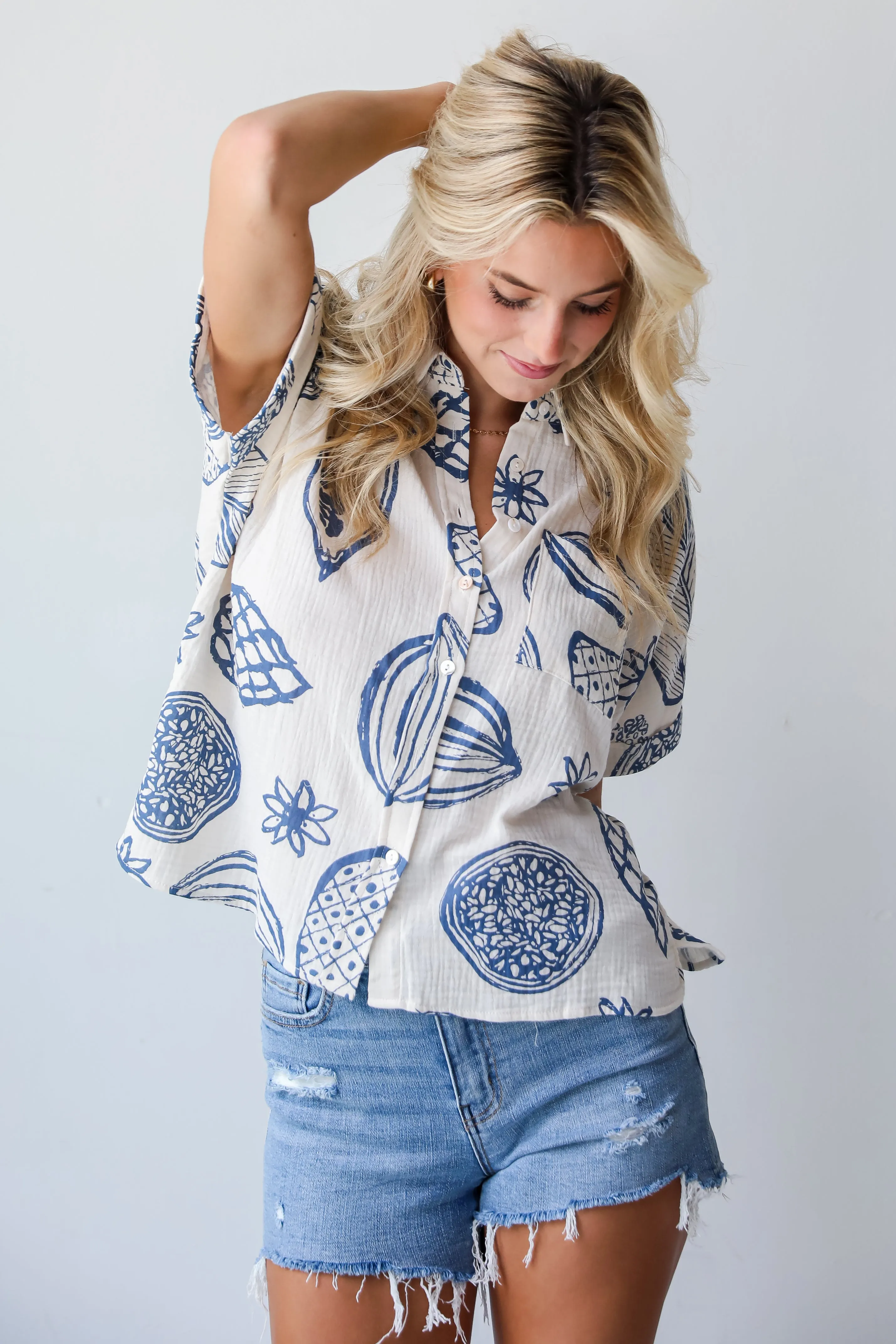 FINAL SALE - Cute Expertise Blue Linen Blouse