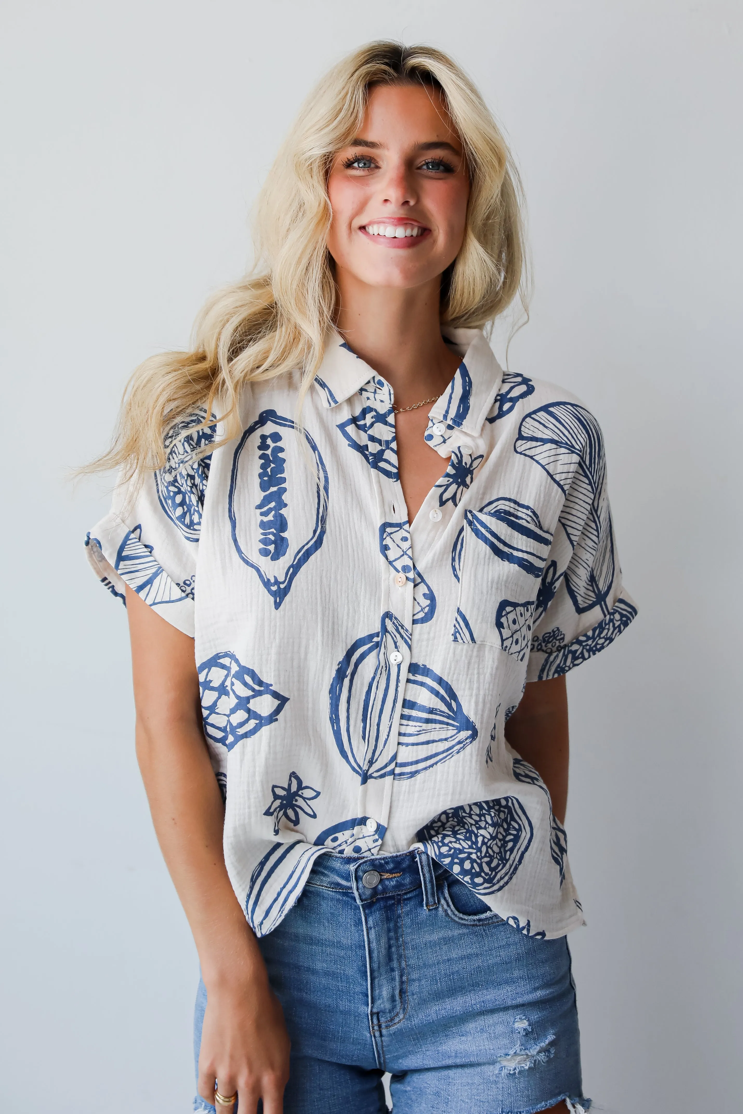 FINAL SALE - Cute Expertise Blue Linen Blouse