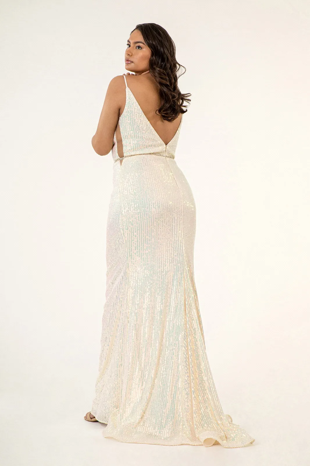 Fitted Cape Sleeve Sequin Gown by Elizabeth K GL1955