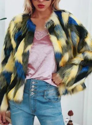 Fur Coat Women's Short Contrast Colorful Coat