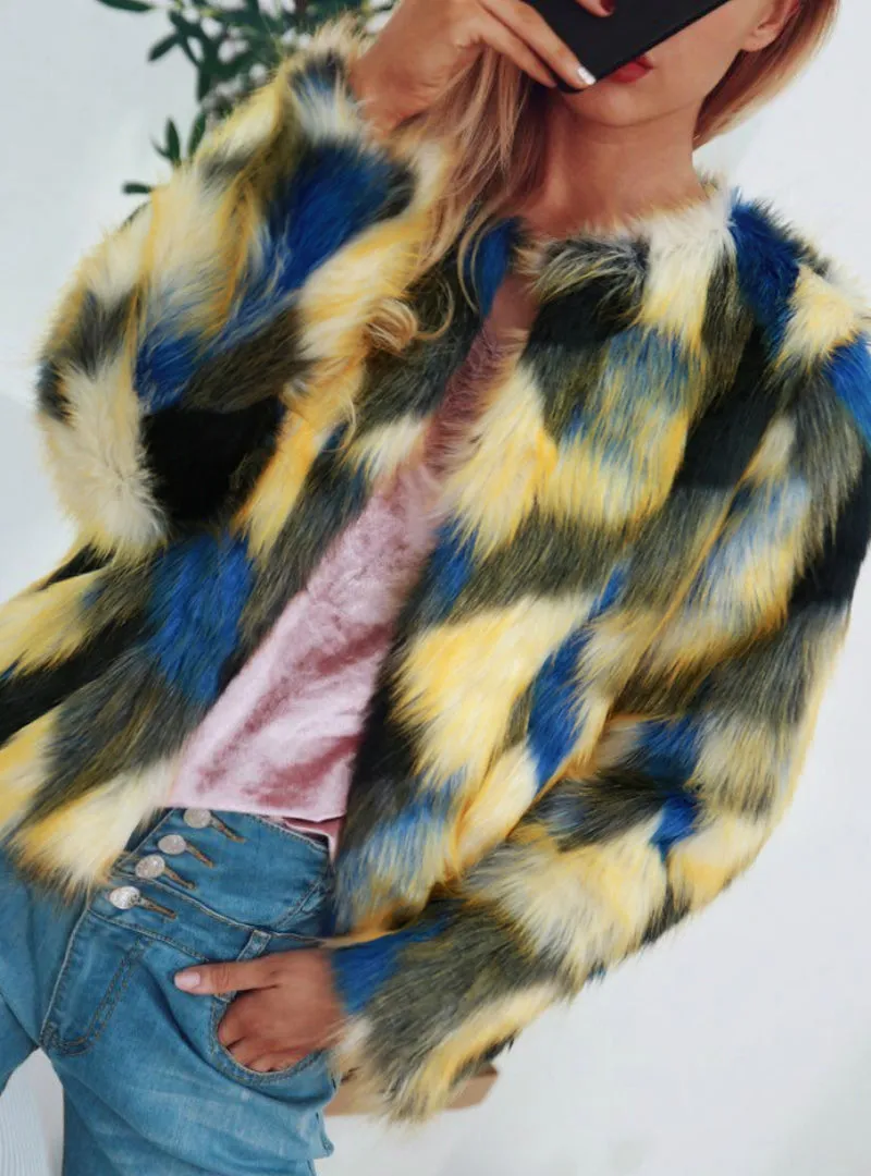 Fur Coat Women's Short Contrast Colorful Coat