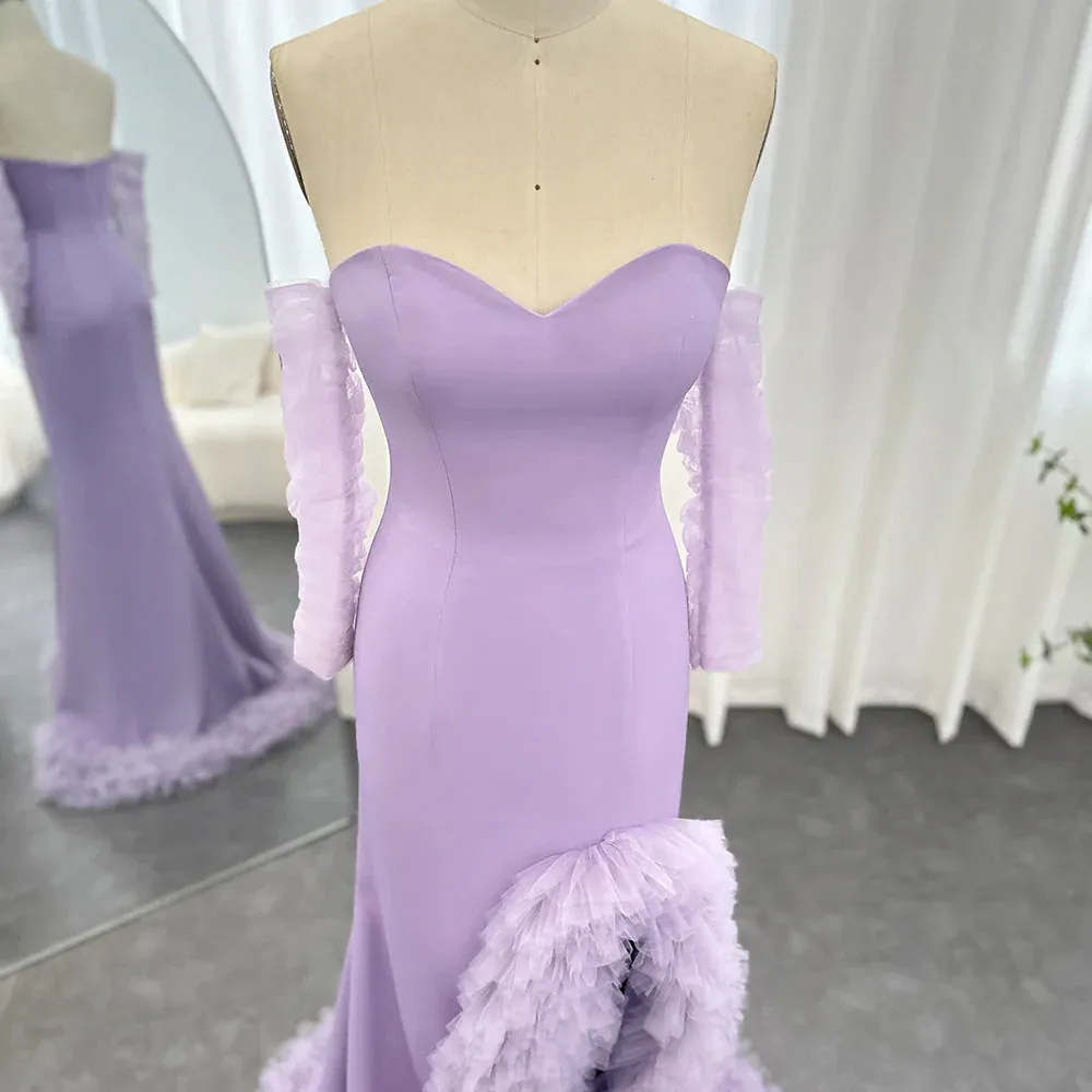 Lilac Ruffles Strapless Mermaid Evening Dress with Sleeves SF004