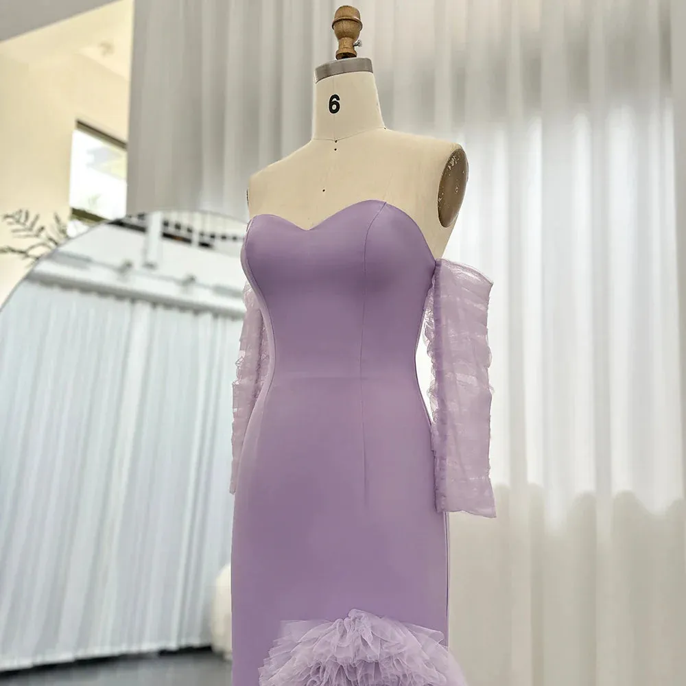 Lilac Ruffles Strapless Mermaid Evening Dress with Sleeves SF004