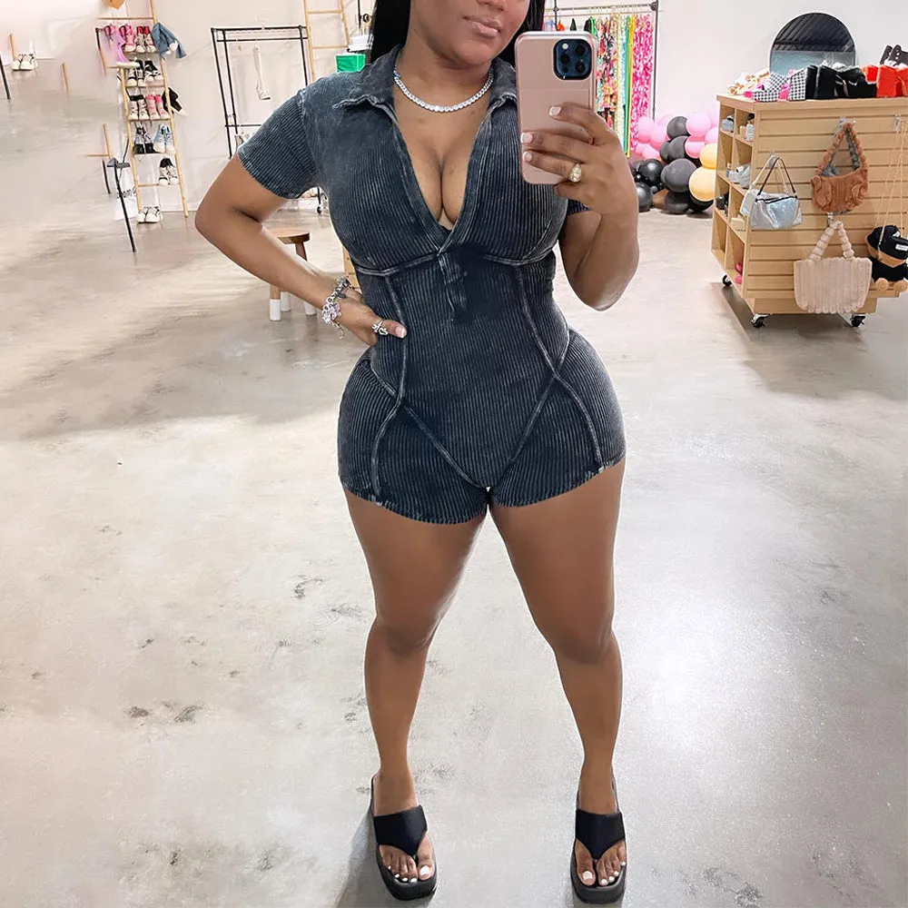 MALYBGG Vintage Women V Neck Short Sleeve Romper 24026LY