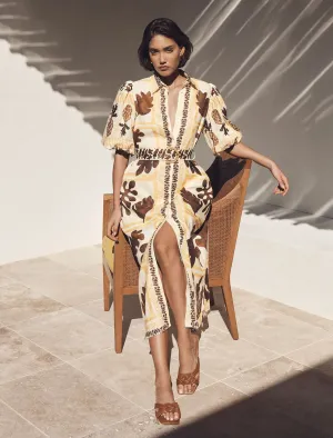 Nora Printed Linen Shirt Midi Dress