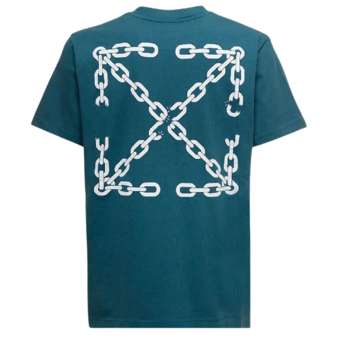 Off White Chain Arrow Design Slim Fit Duck Green T Shirt