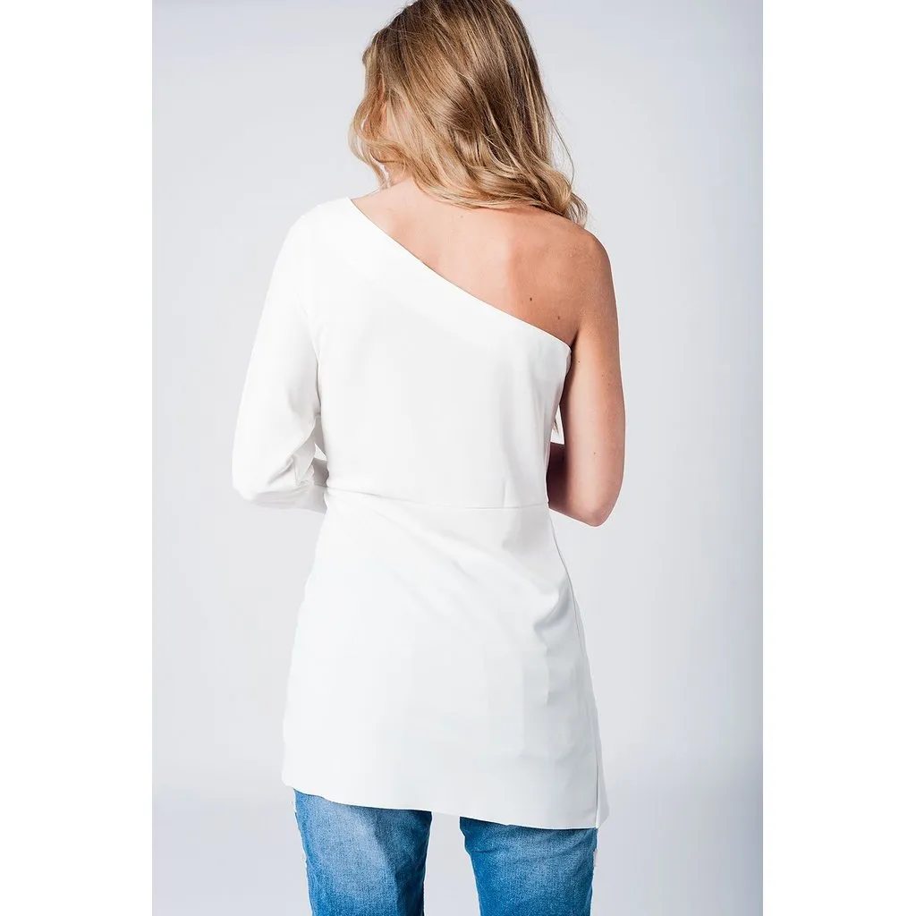 One shoulder asymmetric white mini dress