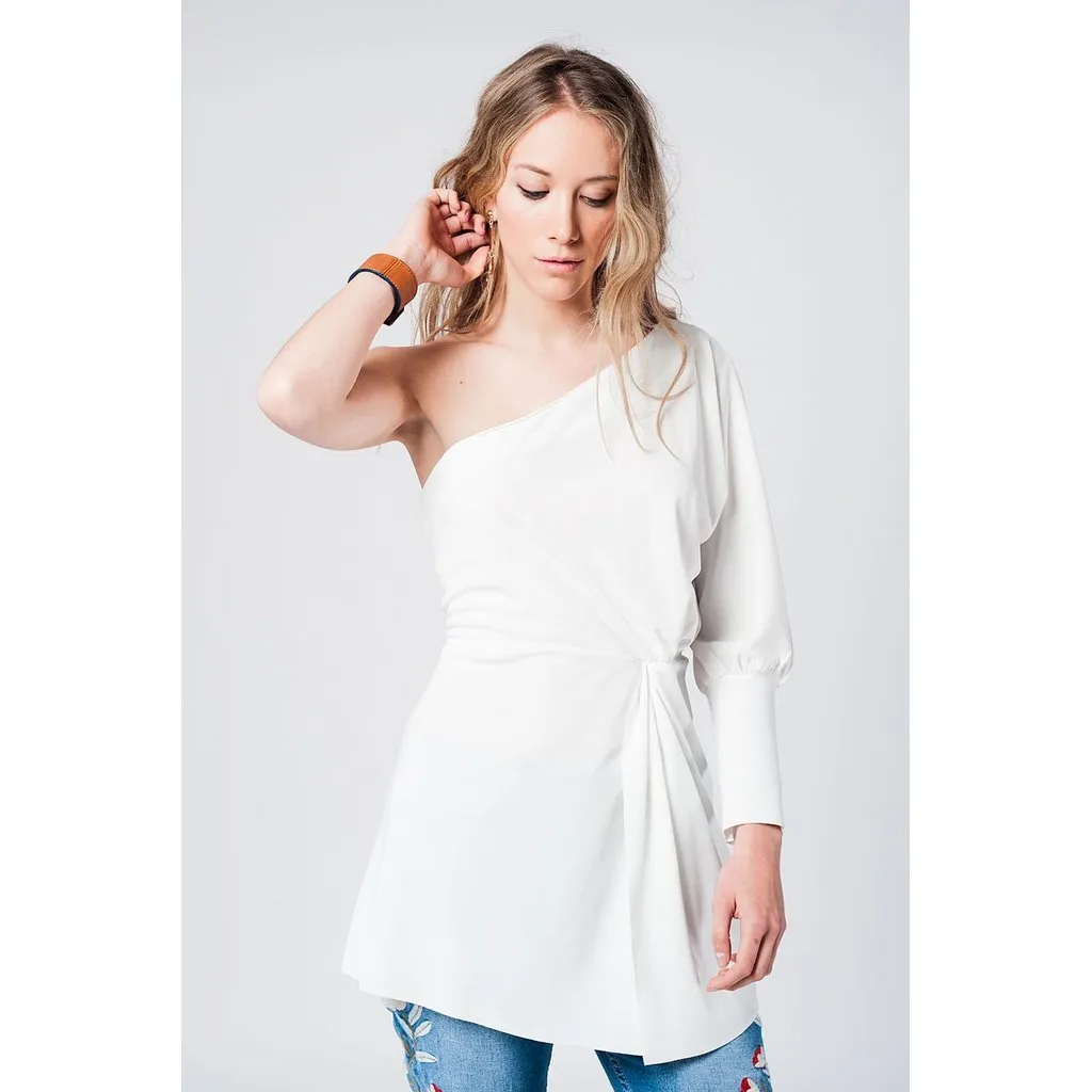 One shoulder asymmetric white mini dress