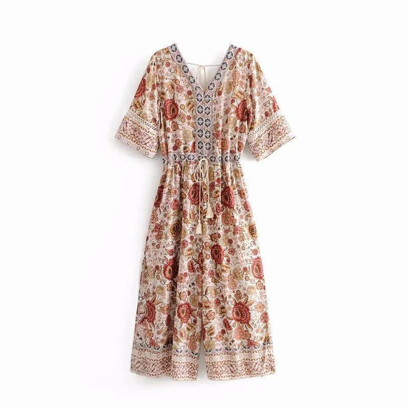 Print V Neck Bohemia Split Jumpsuit Romper
