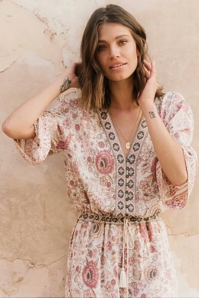 Print V Neck Bohemia Split Jumpsuit Romper