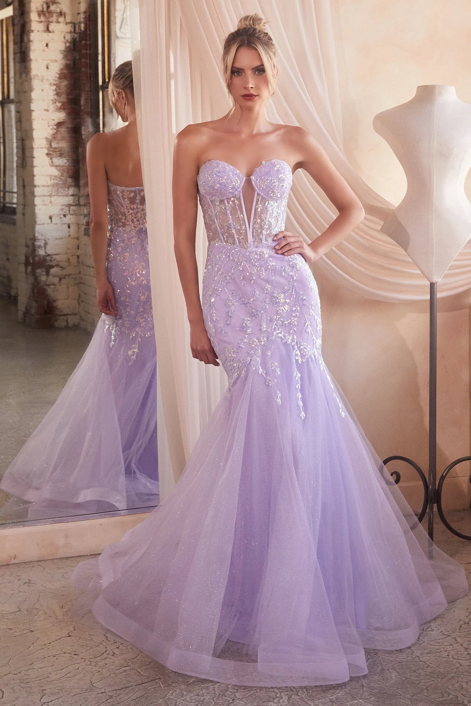 Sequin Tulle Strapless Mermaid Dress by Ladivine CB139