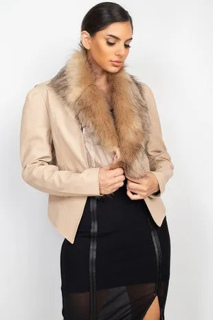 SHE WANTS SHE GETS Faux Fur Neck w/ Moto Jacket