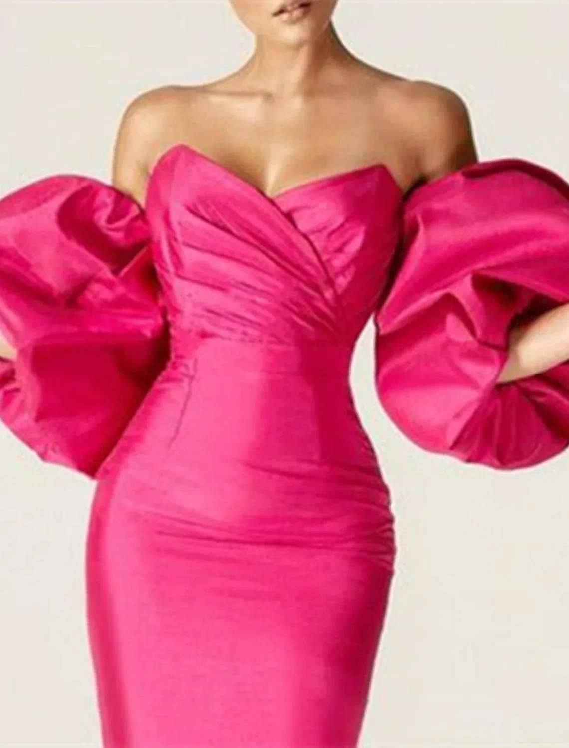 Sheath Party Dress Cocktail Dresses Sexy Dress Wedding Guest Summer Tea Length Short Sleeve Off Shoulder Satin with Ruched