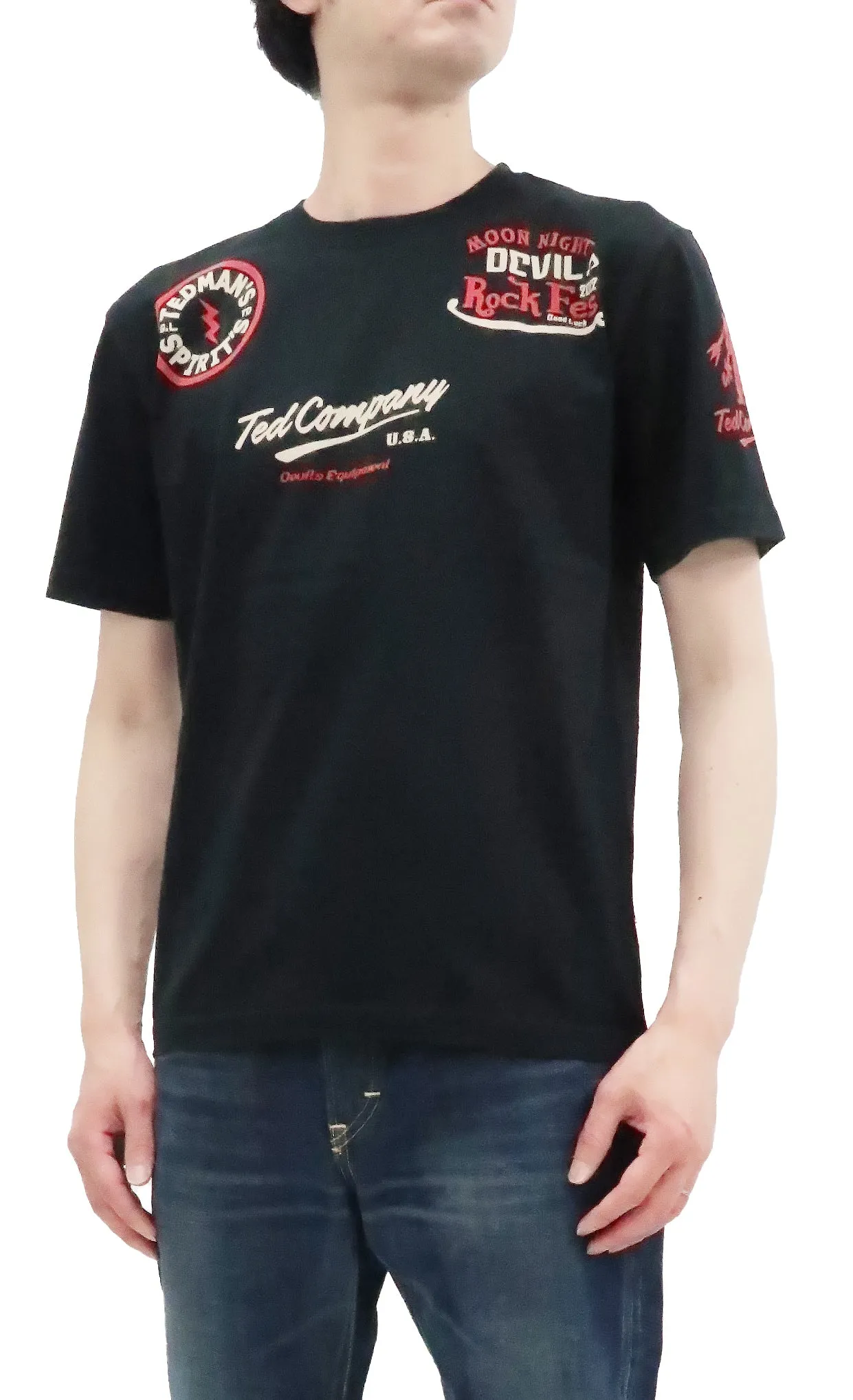 Tedman T-Shirt Men's Lucky Devil Rock Graphic Short Sleeve Tee Efu-Shokai TDSS-551 Black
