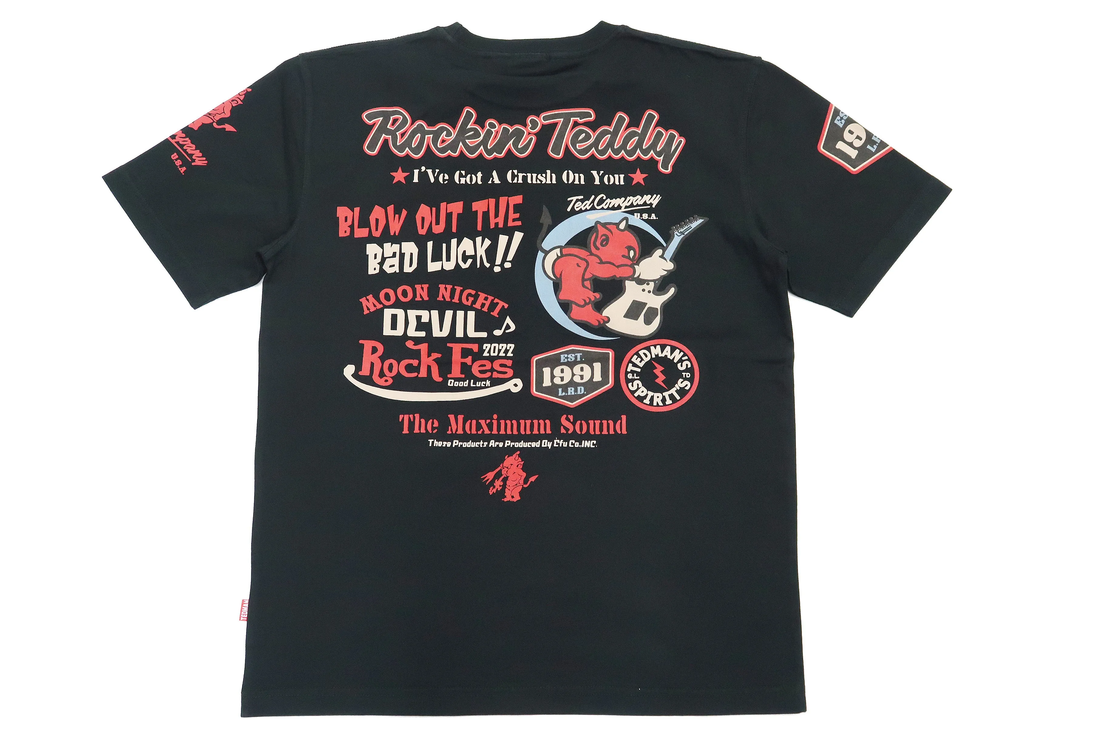 Tedman T-Shirt Men's Lucky Devil Rock Graphic Short Sleeve Tee Efu-Shokai TDSS-551 Black