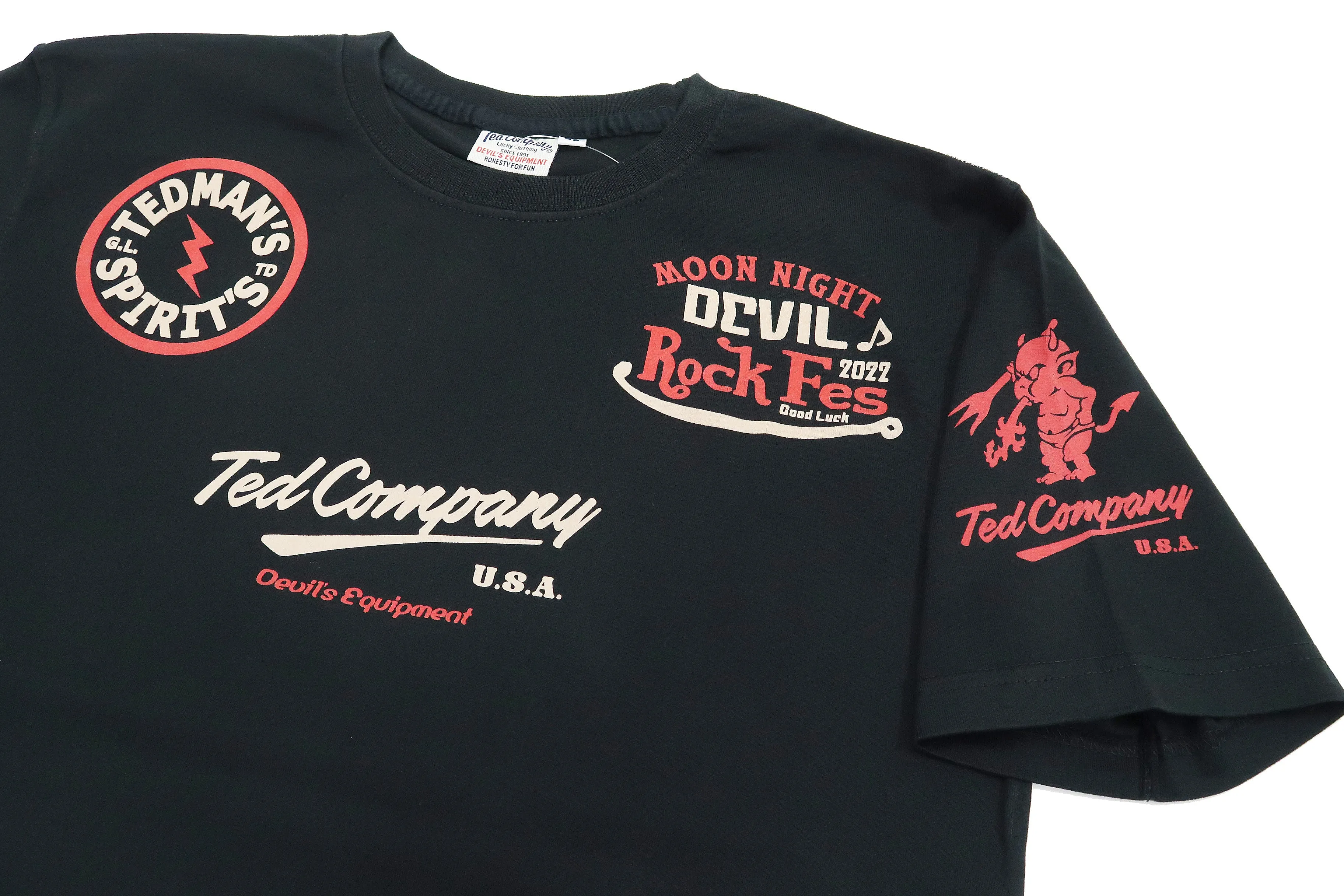 Tedman T-Shirt Men's Lucky Devil Rock Graphic Short Sleeve Tee Efu-Shokai TDSS-551 Black