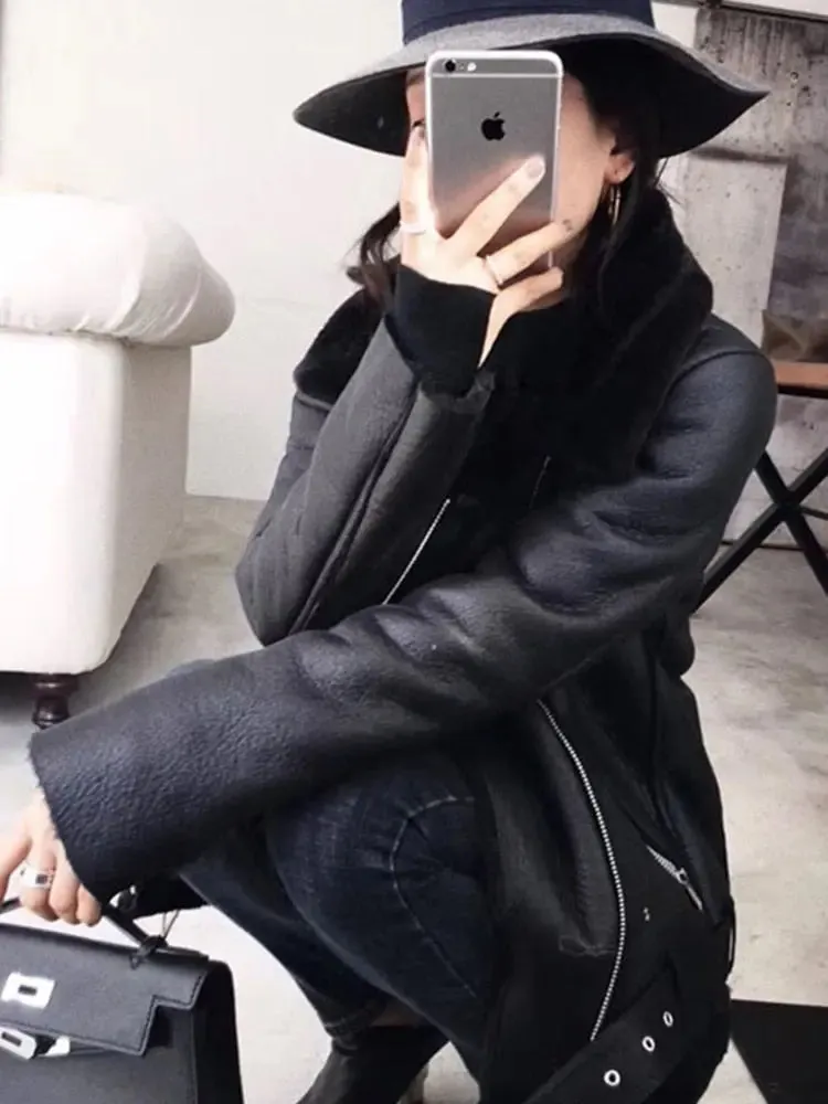Thick Faux Leather Furry Jacket