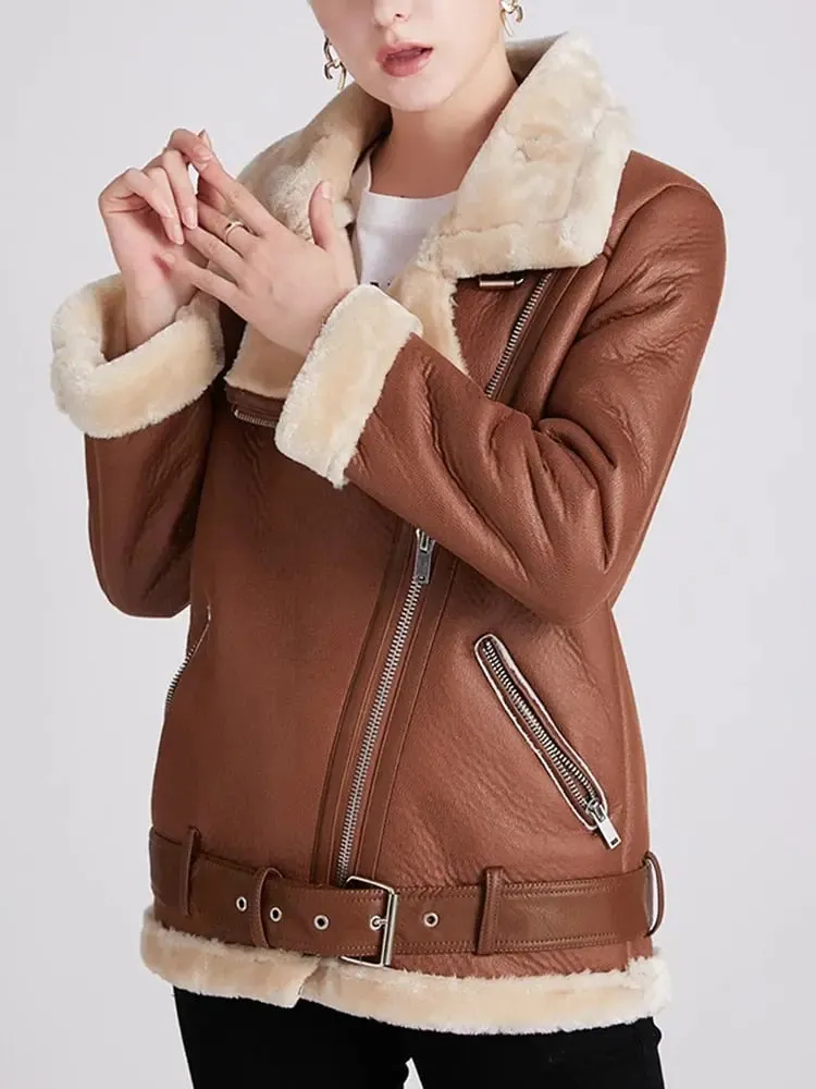 Thick Faux Leather Furry Jacket