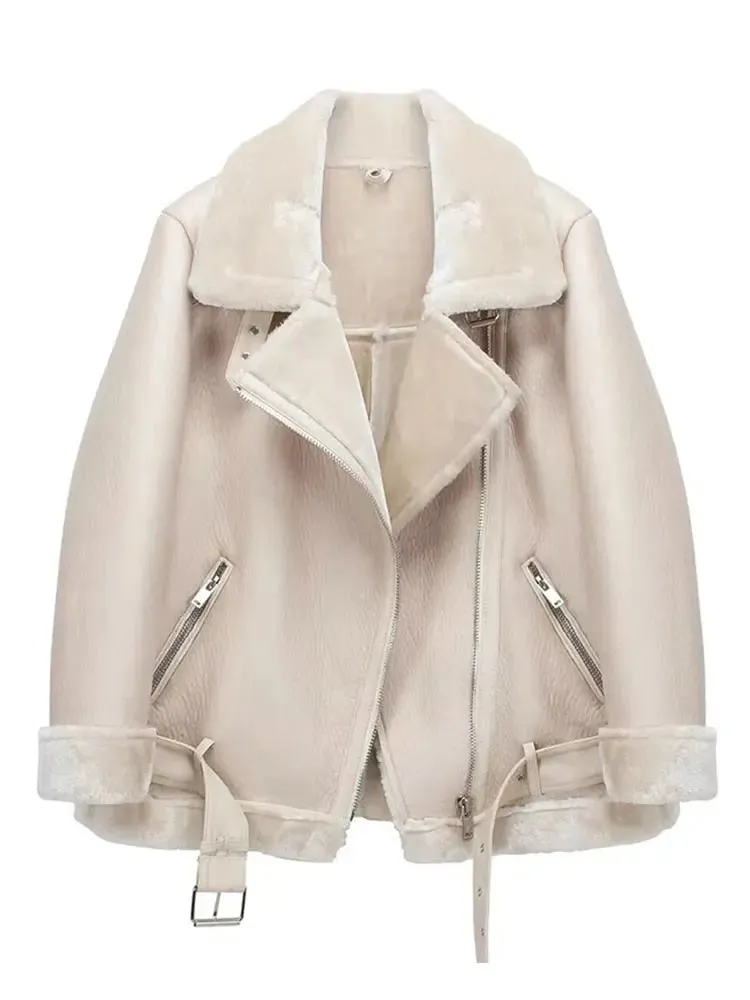 Thick Faux Leather Furry Jacket