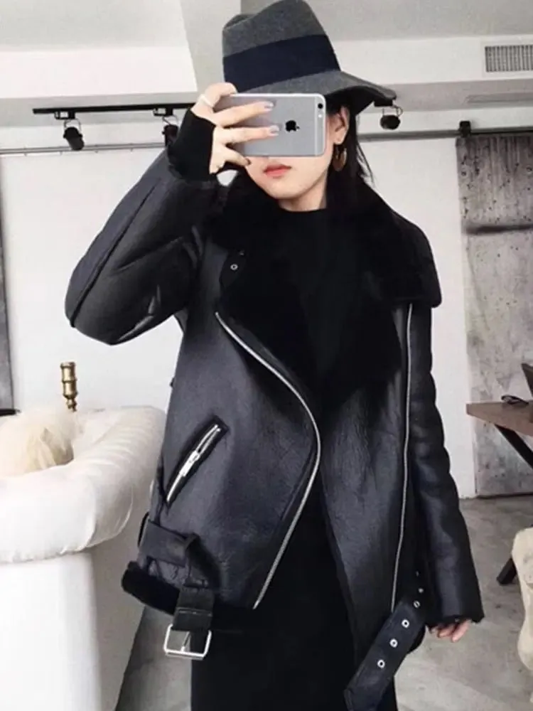 Thick Faux Leather Furry Jacket