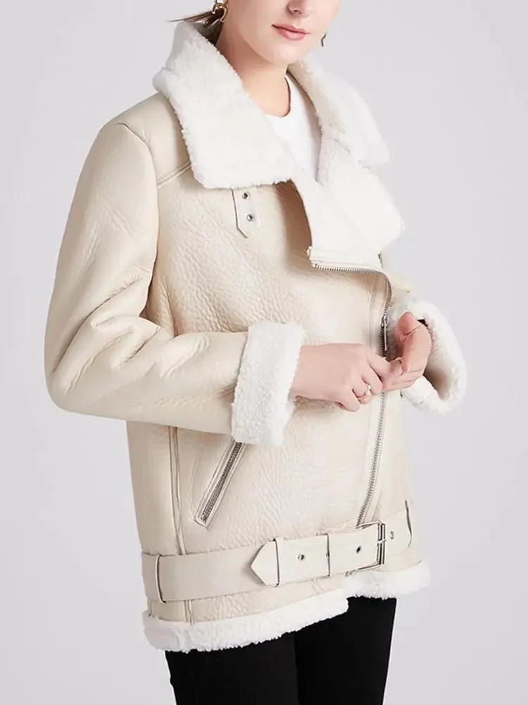 Thick Faux Leather Furry Jacket