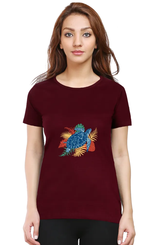 Tropical Sea Turtle Printed Scoop Neck T-shirt for women