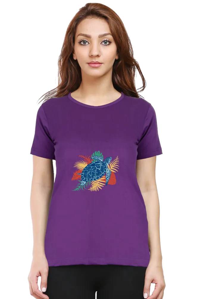 Tropical Sea Turtle Printed Scoop Neck T-shirt for women