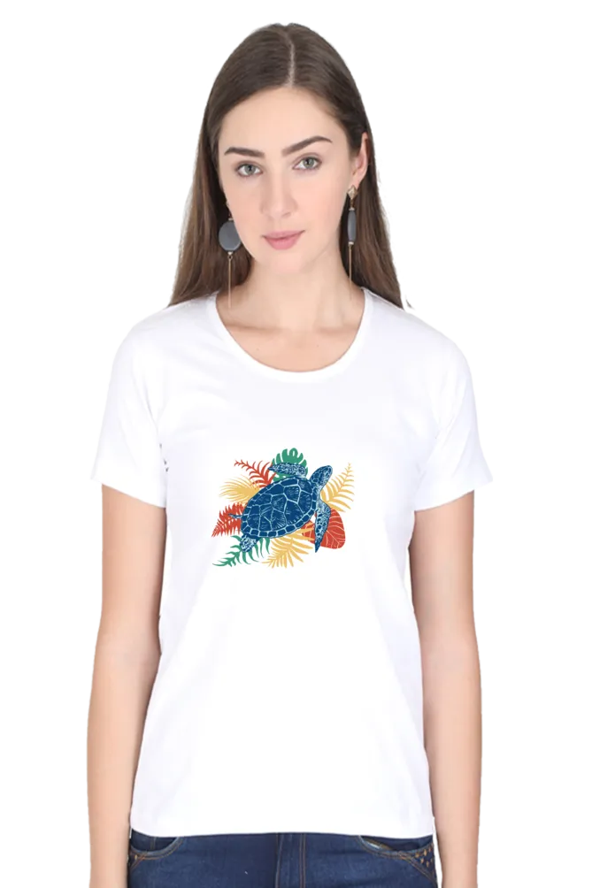 Tropical Sea Turtle Printed Scoop Neck T-shirt for women